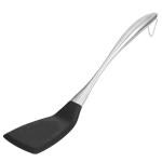 Ramkuwar Flexible Large Silicone Heat Resistant Turner Spatula Kitchen Utensil with Stainless Steel Handle for Fish Eggs Pancakes (Black)