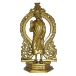 KALARAMBH Brass Metal Saibaba / Sainath Maharaj Idol Murti Statue for Mandir Pooja Puja Table Decor Items Collectible Handicraft Art, Yellow, 2.7 x 3.5 x 9.4 Inch (L x W x H)