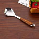 Leeonz Serving Spoons,304 Stainless Steel Cooking Spoon with Heat Resistant Wooden Handle,Silver