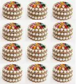 Generic Round Gold Brass and Glass Kumkum Box 10 inch (Pack of 12)