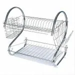DeoDap STAINLESS STEEL 2 LAYER KITCHEN DISH RACK / PLATE CUTLERY STAND