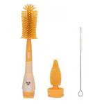 Adore Pro The Lil Penguin 3 in 1 Silicone Scratch Free Bottle, Teat, and Straw Cleaning Brush Kit (Yellow)