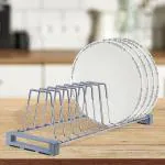 Plantex Stainless Steel Plate Stand/Dish Rack/Thali Stand for Modular Kitchen/Tandem Box Accessories - Pack of 1 (Chrome Finish)