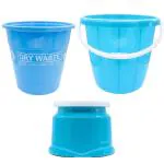 Jaycee Blue Plastic Bucket, Bath Stool And Dustbin Combo - 16 L