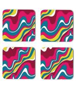 Whats Your Kick Vector Design Pink Wavy Design Printed Set of 4 Coaster With metal Stand