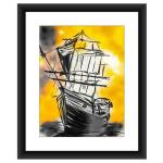 SHSWorks Digital Reprint | Fengshui Sailing Ship | Framed Vastu Wall Art Canvas Painting | Signed by Artist | Copyright Protected Artwork | Multicolour 15x17 Inch