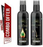Desi Crew 100 Percent Pure Sweet Almond and Hair Tonic Oil with Comb Applicator Cold Pressed for Skin, Body and Hair Care 100 ml Each