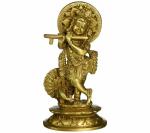 Idol Collections Gold Brass Murali Krishna With His Peacock, Idol Collections Shiva Statue Murti, 7.5 Inch