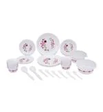 DK Unbreakable Plastic Light Weight Dinner Set of 36 B Pieces 6 Full Plates, 6 Quarter Plates, 12 Veg Bowls, 2 Serving Bowl with 2 lids. 2 Serving Spoons and 6 Spoons ( Pink Color )