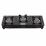 Cello Gem 3 Burner Manual Ignition Toughened Glass Gas Stove ,Black, ISI Certified, 1 Year Warranty,