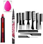 BUYTYA 36H Pen Eyeliner 5In1 Lipsticks Puff Hair Styling Comb Set (Set Of 4)