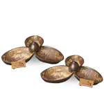 Coco Land Coconut Shell SPICES TRAY / Tripot Tray 100 ml each / Oval Shaped (SMALL SIZE Pack of 2) Coconut Oil Polished /myonnaise-Kethup Tray /Salad-Pickle Tray/Multi Serving Tray