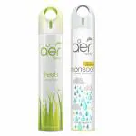 Godrej Aer Spray Air Freshener for Car, Home & Office - Monsoon Odour Refresh & Fresh lush green Pack of 2 (220 ml each) Long-lasting fragrance