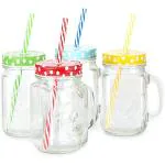 Saaikee Set of 4 Mason Jar with Lid and Straw, Juice Jar With Straw and Handle, 500 ML Pack of 4