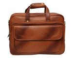 C Comfort Men And Women Tan Leather Laptop Business Office Bag With 4 Documents Compartment - 15.6 Inch