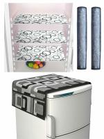 Yellow Weaves Combo of 1 Fridge Top Cover, 2 Fridge Handle Covers, 3 Fridge Mats (6 Piece), Grey