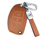 JVCV Hyundai Creta, Venue, Aura Elite and i20 Brown Faux Leather Lychee Patten 3 Button Smart Key Cover