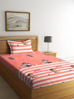 Klotthe Multi Cartoon Characters 210 TC Cotton Single Bedsheet with Pillow Cover