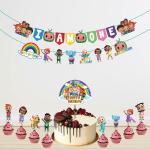 Festiko Cartoon Character Theme I Am One Kids 1st Birthday Combo (12 Pcs) (Banner With Character Cutout, Cake Topper, Cup Cake Toppers)