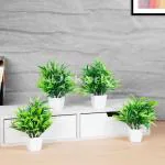 Dekorly Plastic Green Small Fake Plants Living Room Decor Artificial Plant Greenery (Pack Of 4)