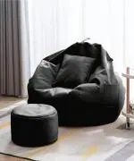 GIGLICK 4XL Bean Bag Cushion and Footrest Filled with Beans- Black Bean Bag Chair With Bean Filling (Black)