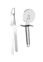 Urban Buy Stainless Steel Roti Chimta Tong With Stainless Steel SS Pizza Cutter and Multicolour, Pack of 2