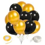 Zyozique Black - Gold Balloons, Ribbon & Glue Dot For Birthday, Baby Shower Party Decorations (Pack of 27)