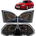 Kingsway Car Magnetic Sun Shades Curtains for Chevrolet Cruze, Model Year : 2008 - 2017, Half Cut in Front Window, Color : Black, Cotton Mesh, Complete Set of 4 Piece