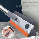 Metster White 3 in 1 Tiles Cleaning Brush with Wiper, Grout Scraper, and Long Handle for Effortless Bathroom and Kitchen Cleaning