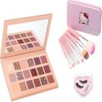 Bld Shine Eyeshadow & Hello Kitty Soft Makeup Brushes & Eye Lashes 18 ml (Nude Professional) ()