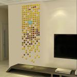 Look Decor Offering- Pieces Square Mirrors Golden Wall Stickers 3D Acrylic Sticker Decorative Stickers (Pack Of 100)