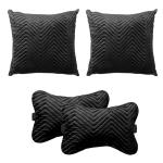 Lushomes Car Cushion Pillows for Neck, Pack of 4, Black Velvet 2 PCs of Bone Neck Rest 2 Pcs