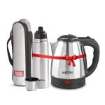 Milton Stainless Steel Silver Combo Set Go Electro Electric Kettle With Thermosteel Hot Or Cold Water Bottle With Jacket (Set Of 2)