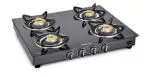 Sunflame Classic Black Steel Glass Top 4 Brass Burner Gas Stove