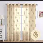 THE LINEN COMPANY Cotton Linen Solid Sheer Curtain Set with Steel Eyelet Rings Window Curtain - Set of 2 -Paan Hand Block Print- 4.5ft x6.5ft
