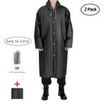 Coku Men Black Hooded Long Raincoat With Storage Pack - Free Size