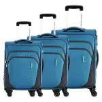 American Tourister Trolley Bags For Travel | KANSAS 57 Cms, 69 Cms, 80 Cms Polyester Softsided Small Cabin Luggage Bags Set of 3 | Suitcase For Travel | Trolley Bags For Travelling, Blue