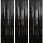 Propsicle 3 pcs 3ftx6ft Metal Black Foil Fringe Curtains Happy Birthday Party, Anniversary, Bachelorette, Baby Shower, Bridal Shower Decoration Item - Pack of 3