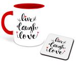 Whats Your Kick Live Love Laugh with Leaves Designed Printed Red Ceramic Coffee Mug and Tea Mug 325 ml with coaster