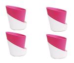 Garden Art Pink White Round Self Watering Tabletop Office Desk Decor Plastic Flower Pots (4.3 inch) pack of 4