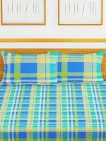 BIANCA essenza green/blue Cotton Double Bedsheet With 2 Pillow Cover-3pc check(254 x 229 cm)