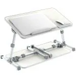 ELV Direct AWDT-3 Multipurpose Portable Laptop Table with Adjustable Height and Foldable Aluminium Legs, Oak White
