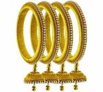 Aashirwad Traders Handmade Yellow Shine Silk Thread, Kundan and Plastic Bangles with Hangings (Women) - 2.4 (set of 4)