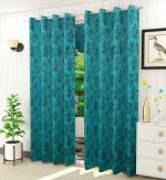 JARS Collections Set of 2 Velvet floral suede Blackout Aqua Door Curtains(4x7 ft)
