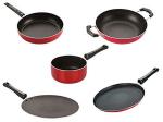 Nirlon 5 pcs of Red 3 Layer Non-stick Aluminium Coated Kitchen Cookware Combo Set, Standard