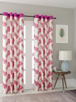 Cortina Candy Pink Floral Polyester Long Door Curtain 9 ft x4 ft Pack of 2 (Design 1)