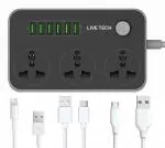 LIVE TECH PS06 Black Power strip with Free 3 PC Charging cables (B0799NCP8G)