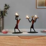 GANESHA ART GALLERY Candle Holder Metal Candlestick Abstract Character Sculpture Handmade Figurines