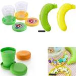 BBYARAJ Foldable travel glass pocket glass adjustable and collapsible for kids, with a banana case for kids and a banana lunch box storage container cover for school-