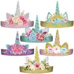 Festiko 12 Pieces Unicorn Birthday Party Hats, Unicorn Paper Party Crown, Headbands For Girls, Gold Silver Thorn, Unicorn Theme Decorations Favor Supplies, 6 Styles